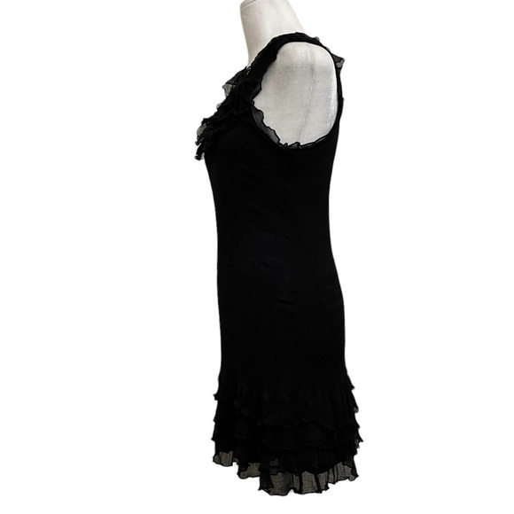 Knitted Dove Black Crinkle Crepe Ruffles Sleeveless Mini Stretch Dress - Picture 4 of 13